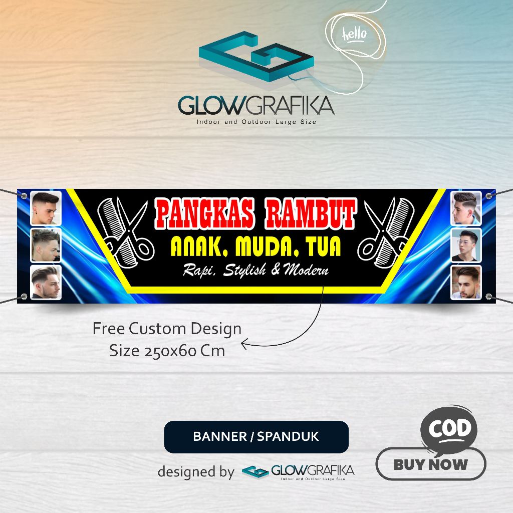 Cetak Spanduk Banner Pangkas Rambut Hitam Keren