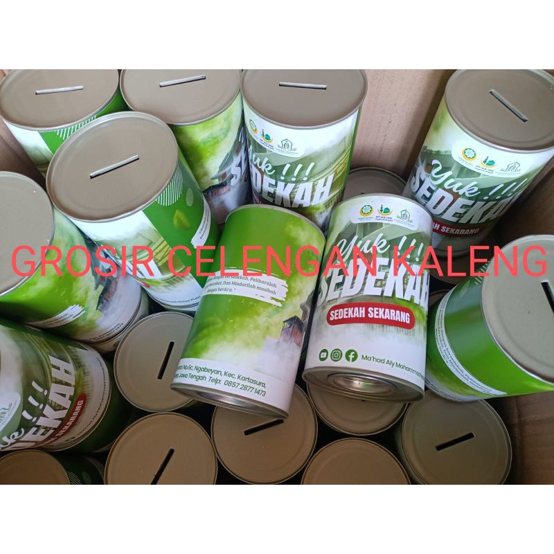 CUSTOM CELENGAN INFAQ - CELENGAN SEDEKAH SUBUH - PAKET GROSIR 50 / 100 PCS CELENGAN KALENG BUKA TUTU