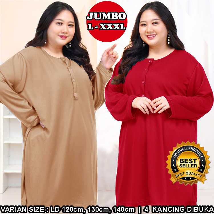 Tunik Atasan Wanita Kaos Jumbo Baju Busui lengan panjang kancing buka LD 120 - LD 130 - LD 140