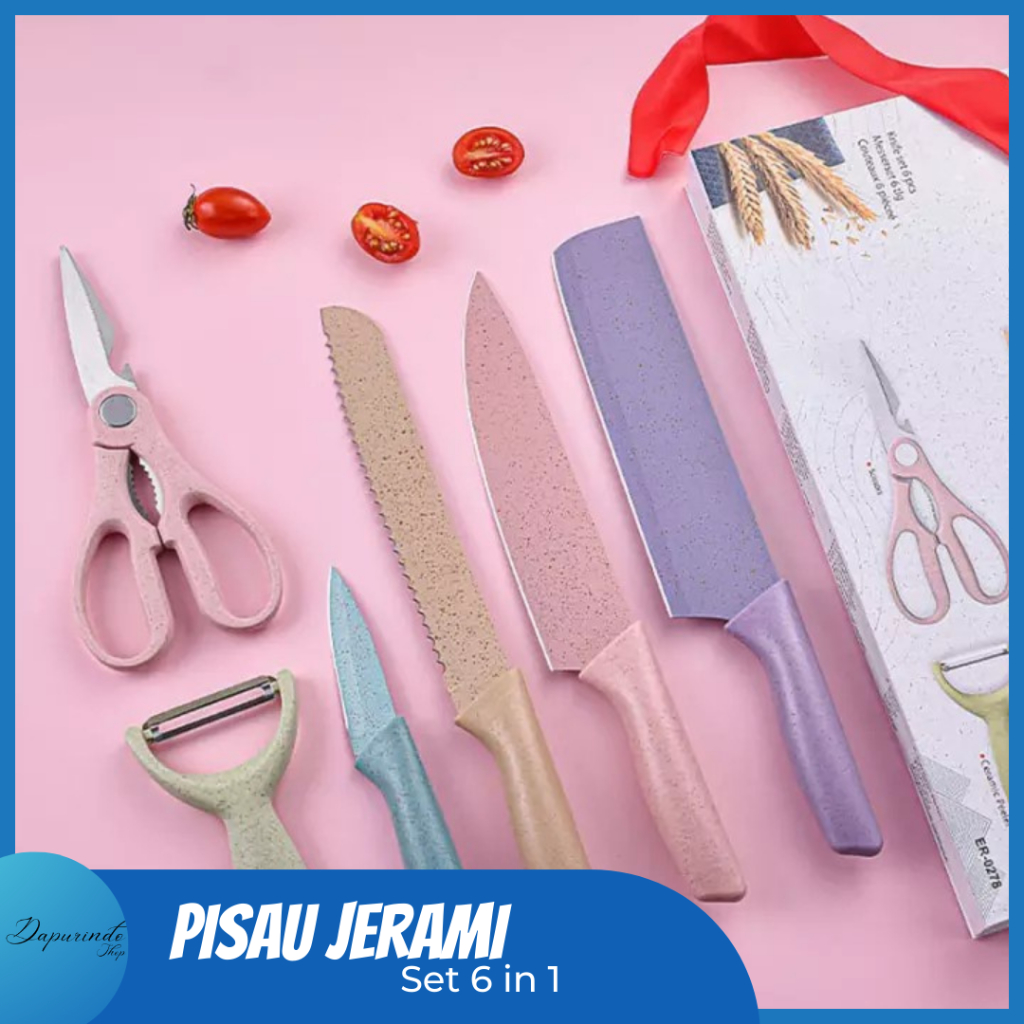 Pisau set jerami warna 6in1 pisau dapur set jerami