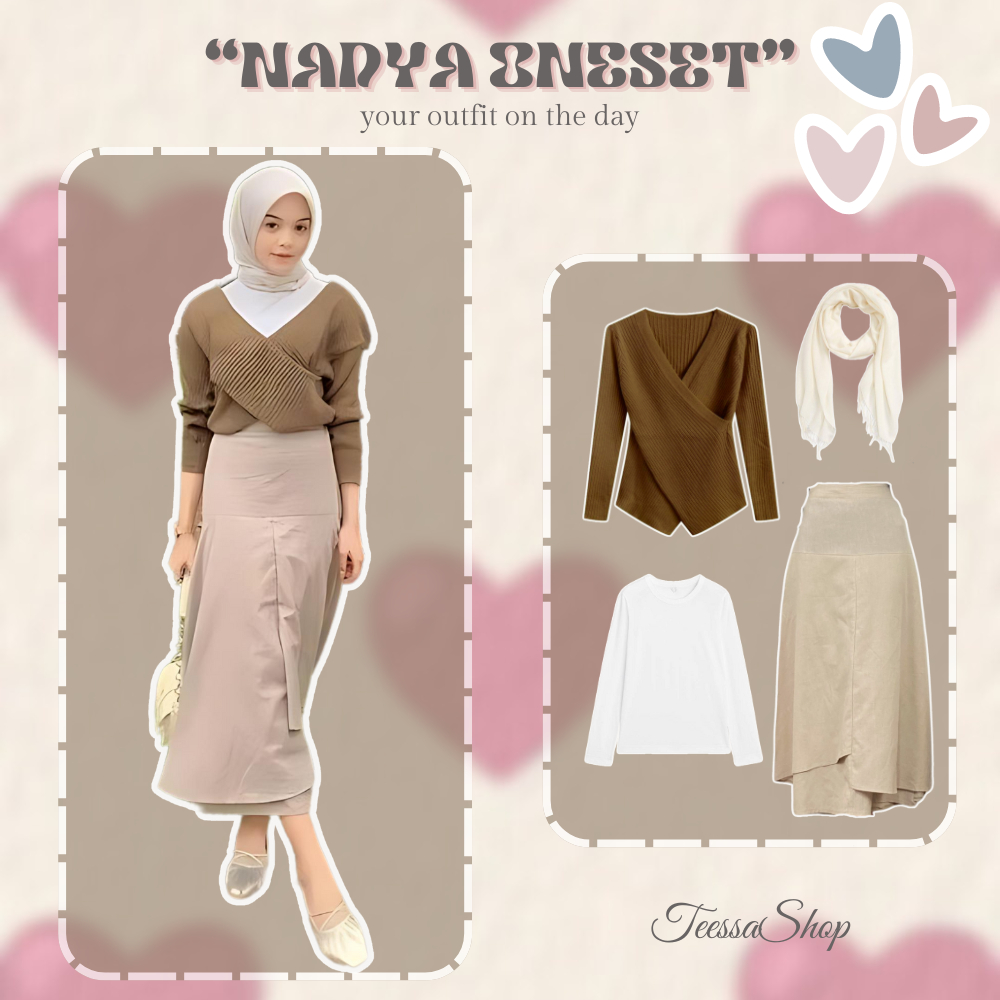 NADYA ONESET 4IN1 FREE HIJAB SETELAN KOREAN STYLE MUSLIMAH RAJUT OUTFIT OOTD ANAK REMAJA DEWASA KEKI