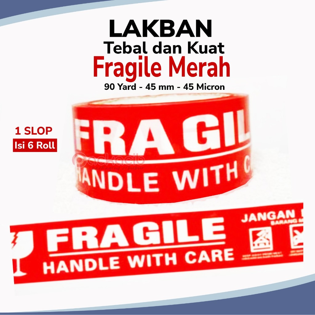

Lakban Fragile Merah 2Inch 45mm x 72Yrd 45 Micron | Fragile Murah