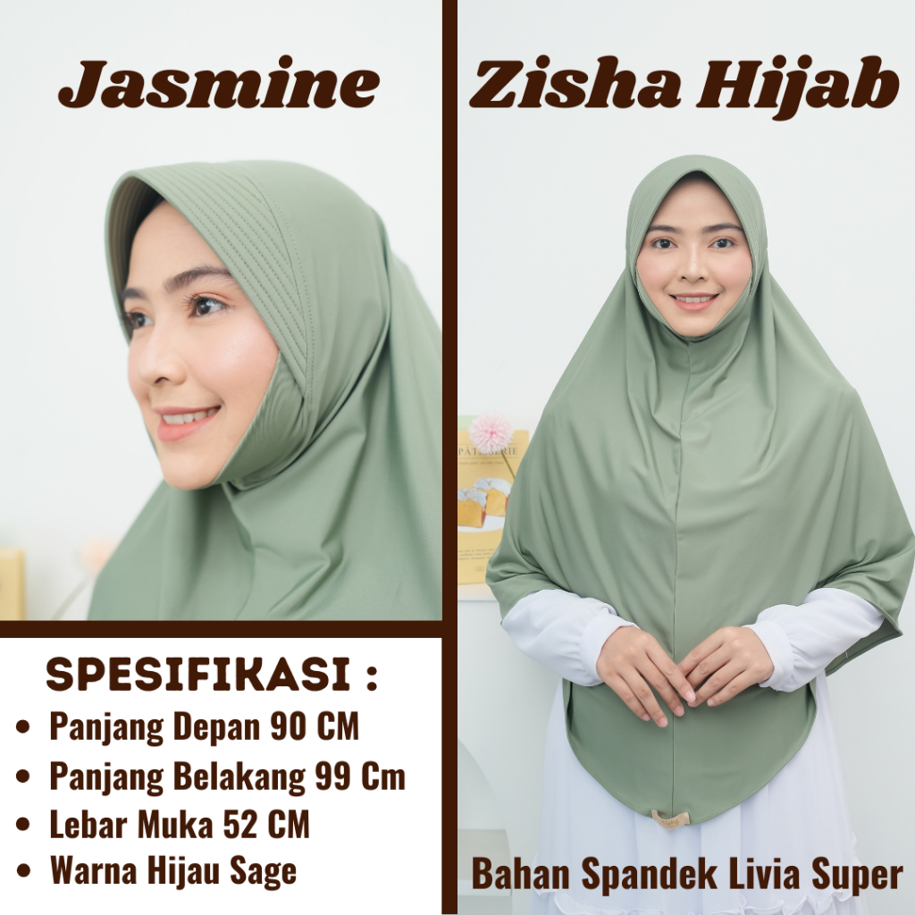 hijab INSTAN bergo jasmine warna HIJAU SAGE | ZISHA hijab bergo jasmine terbaru | kerudung jasmine b
