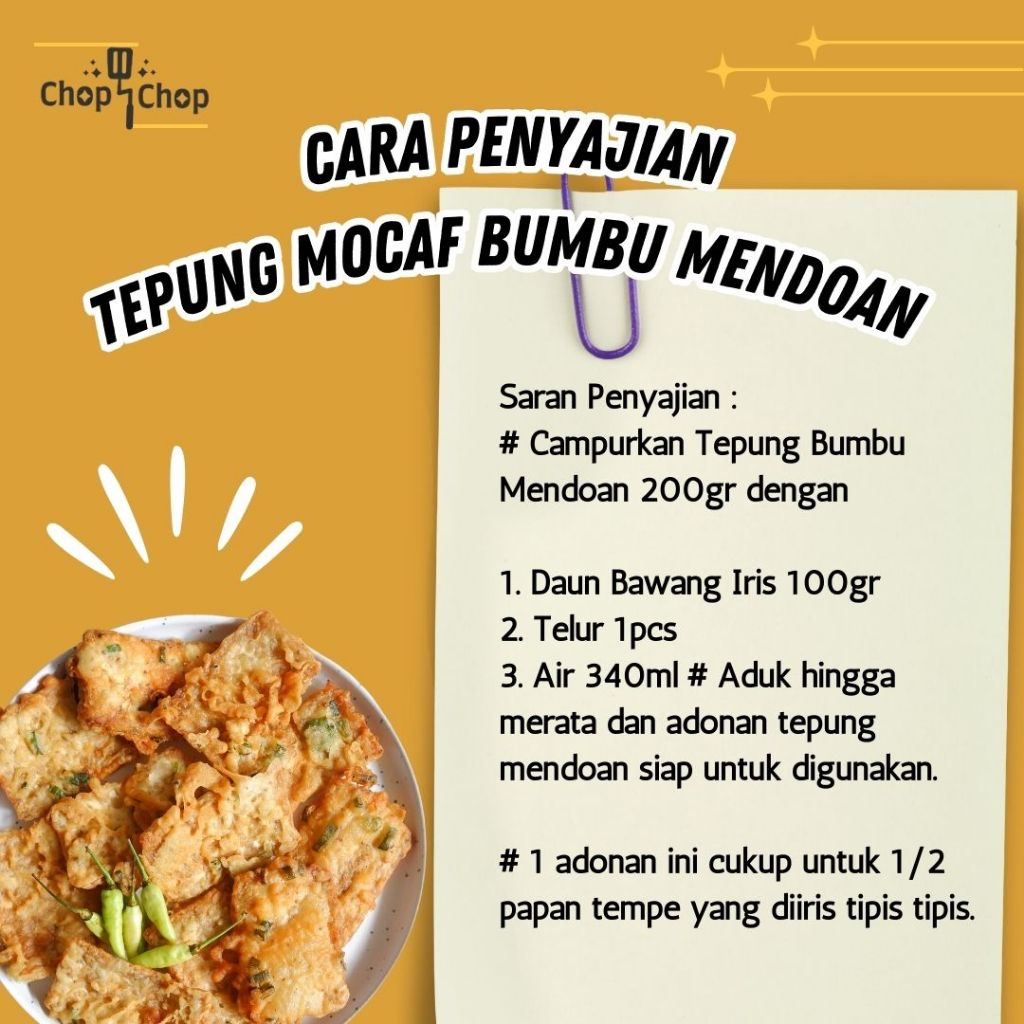 

HG Chop Chop Tepung Mocaf Mendoan - Gluten Free Organik - Tepung Sehat Rendah Kalori 200gram