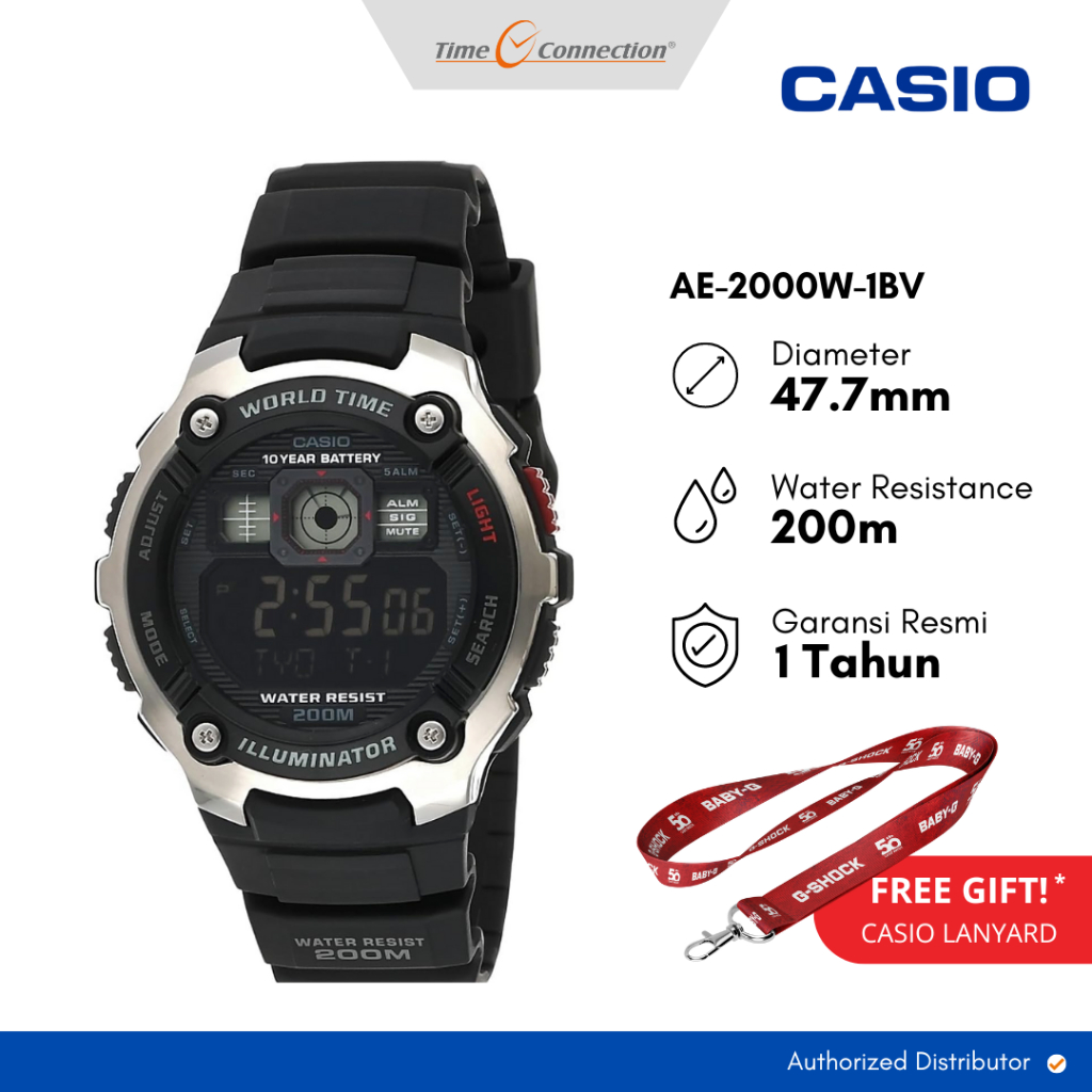 Casio AE-2000W-1BV Hitam Original / Jam Tangan Pria Digital Resin AE 2000 2000W