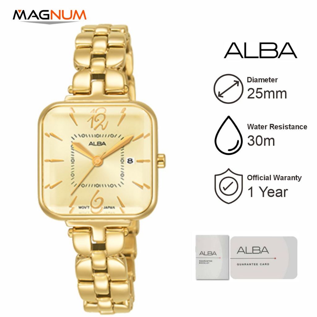 ALBA AH7R66 Jam Tangan Wanita Dial Kotak Gold Stainless Steel Strap