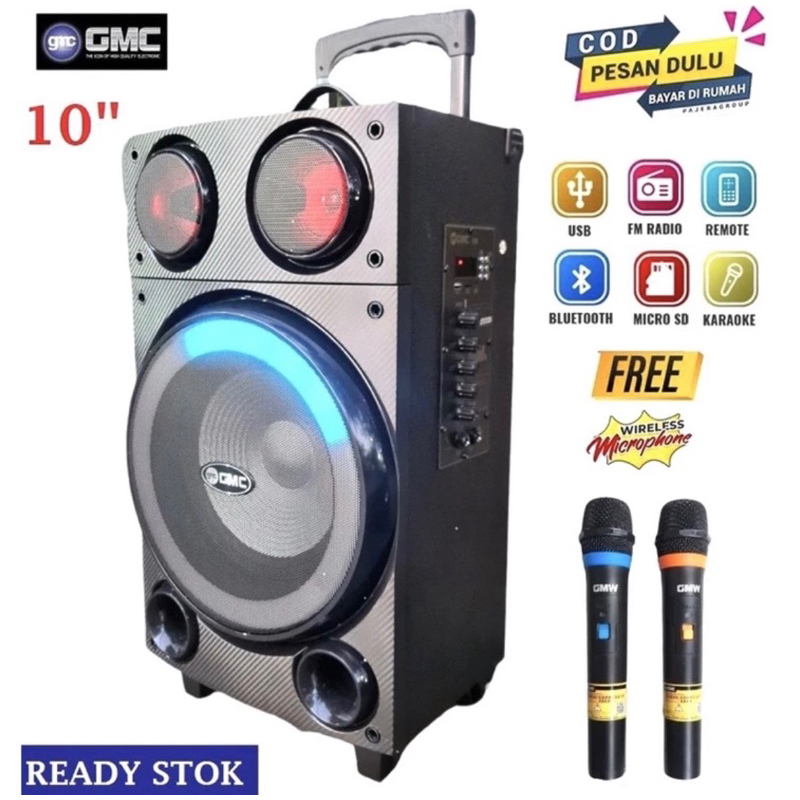 Speaker Portable Bluetooth Karaoke GMC 897L 897 L 10inch Free 2 MIC