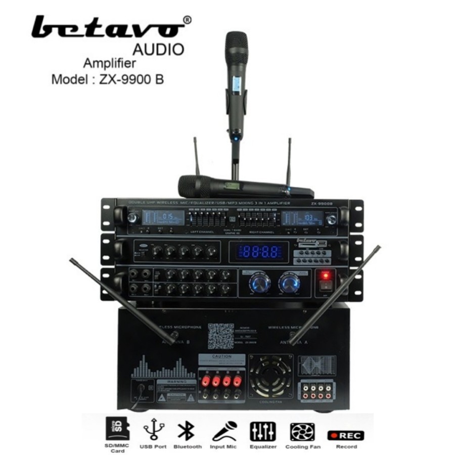 Amplifier Betavo ZX 9900 B + 2 Microphone Professional Ampli Karaoke