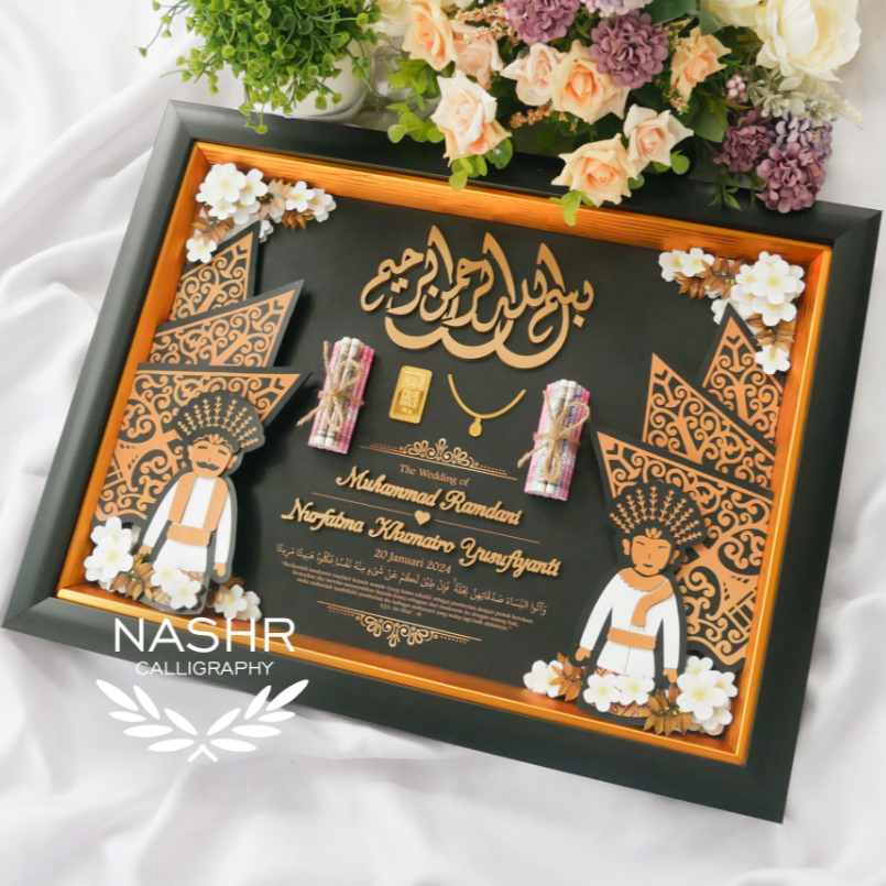 Pop Up Hitam 30x40 cm Tema Jawa Jakarta ( Kaligrafi & Nama TIMBUL ) Hiasan Dekorasi Mahar Nikah Bing