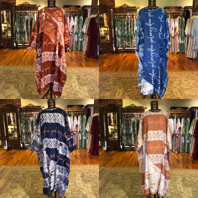Triana kaftan gamis rayon batik cap lengan panjang baju wanita dian pelangi official store pekalonga