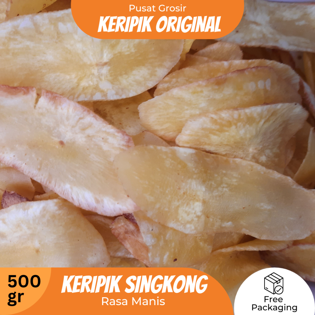 Cemilan/Snack - Keripik Singkong Original Panjang Tipis (Manis) 1kg - Free Packaging Kardus