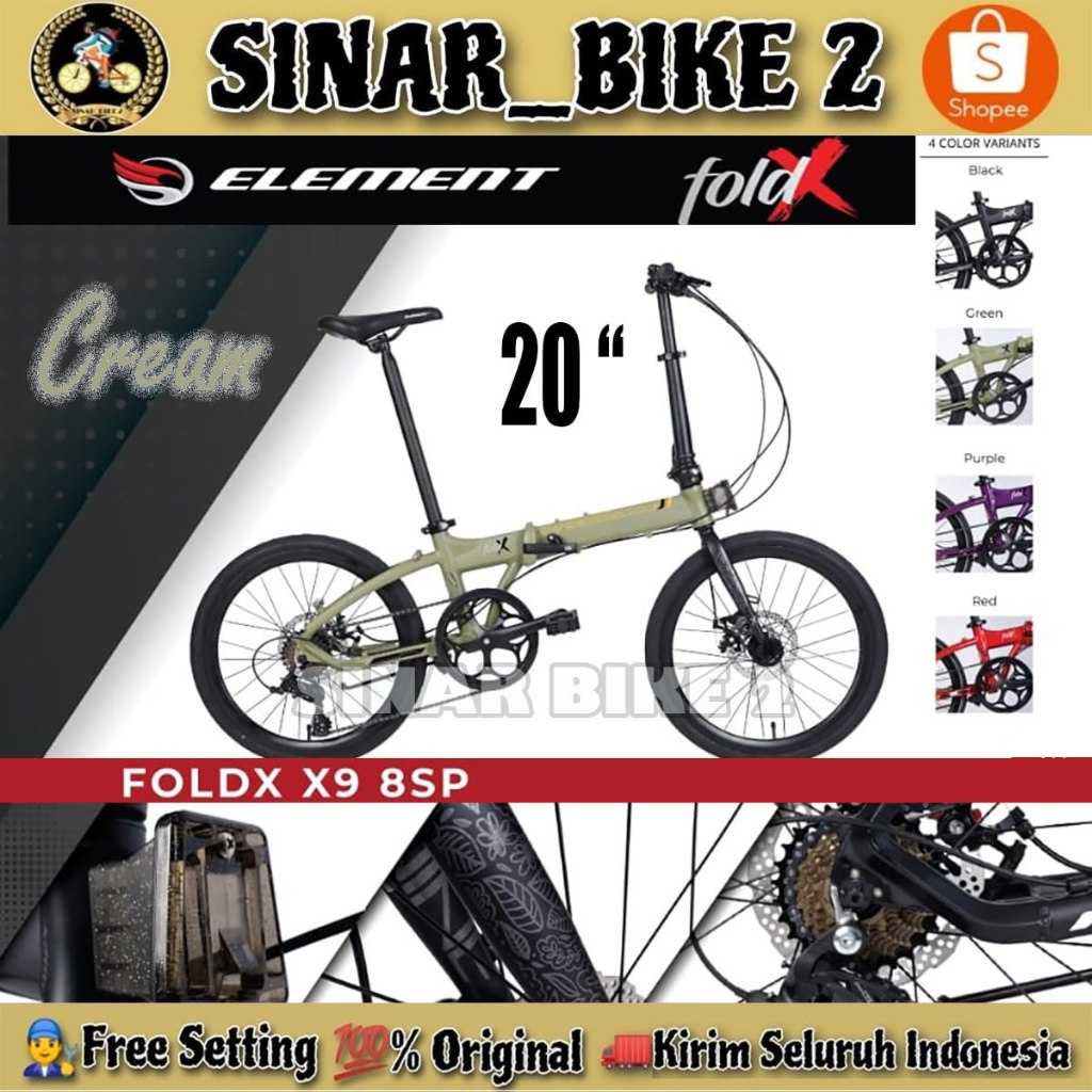 Sepeda Lipat ELEMENT FOLDX X9 20 Inch Alloy 8 Speed