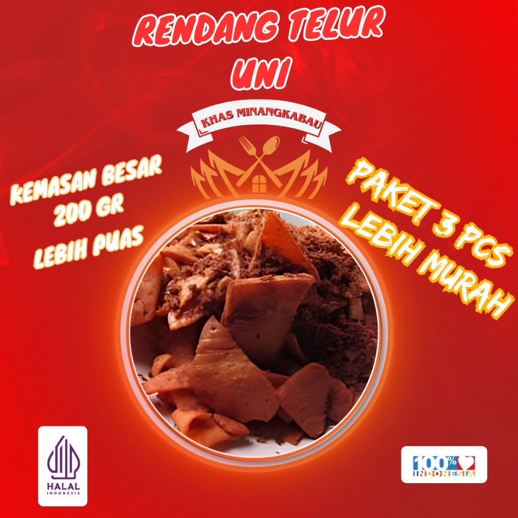 

Paket Hemat 3 Pcs Rendang Telur Crunchy Uni 200 Gr Khas Padang / Randang Talua Kriuk / Kripik Telur / Keripik Cemilan Snack