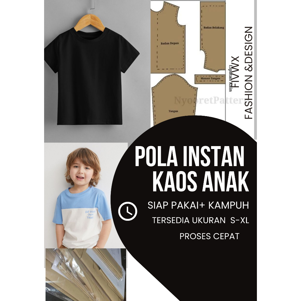 Pola Instan Jiplak Dasar Baju Kaos Anak - Fivwx Pola Kaos Anak