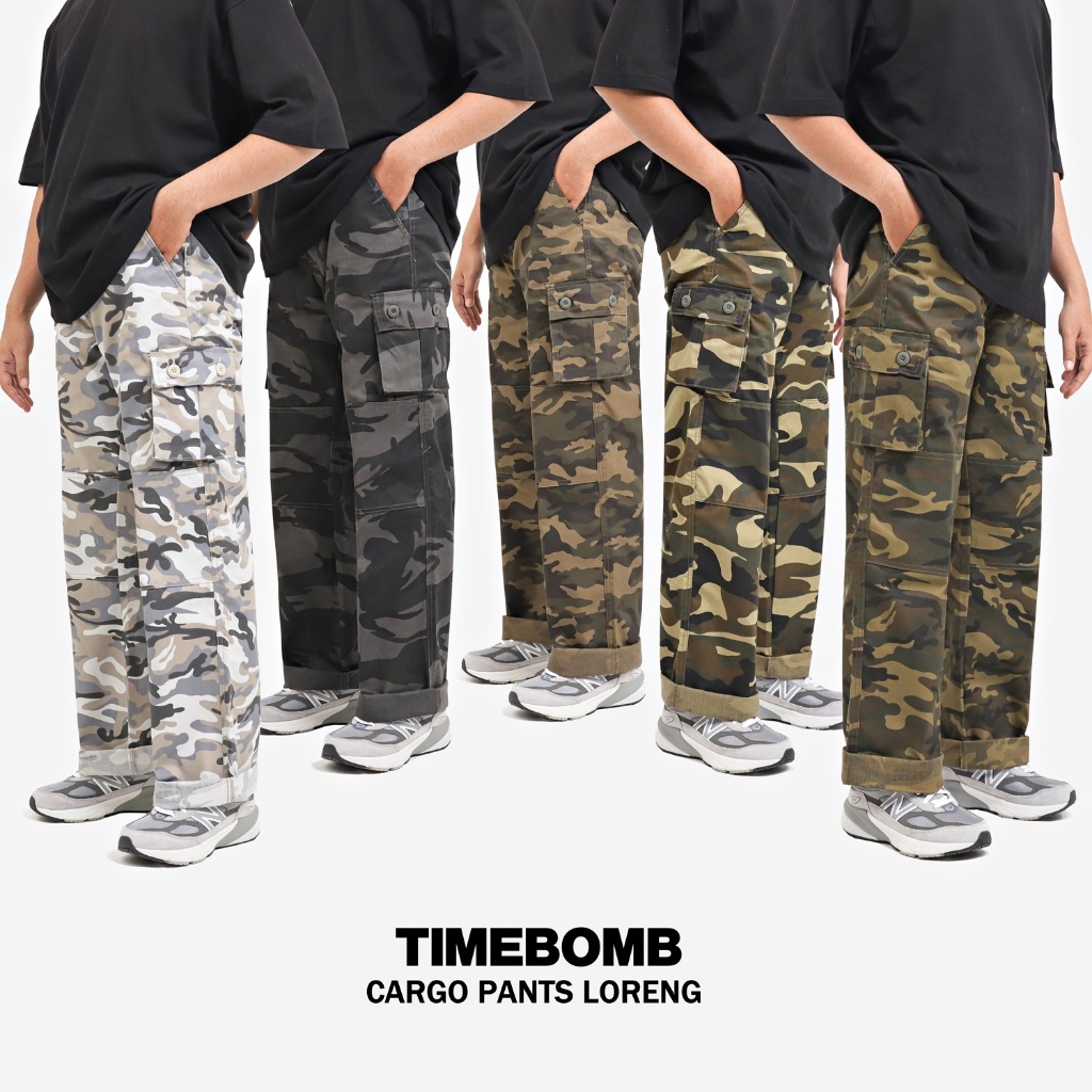 CELANA TIMEBOMB REGULAR CUT |Cargo pants Wide Leg | Cargo Pants Loose fit Loreng | Barinas