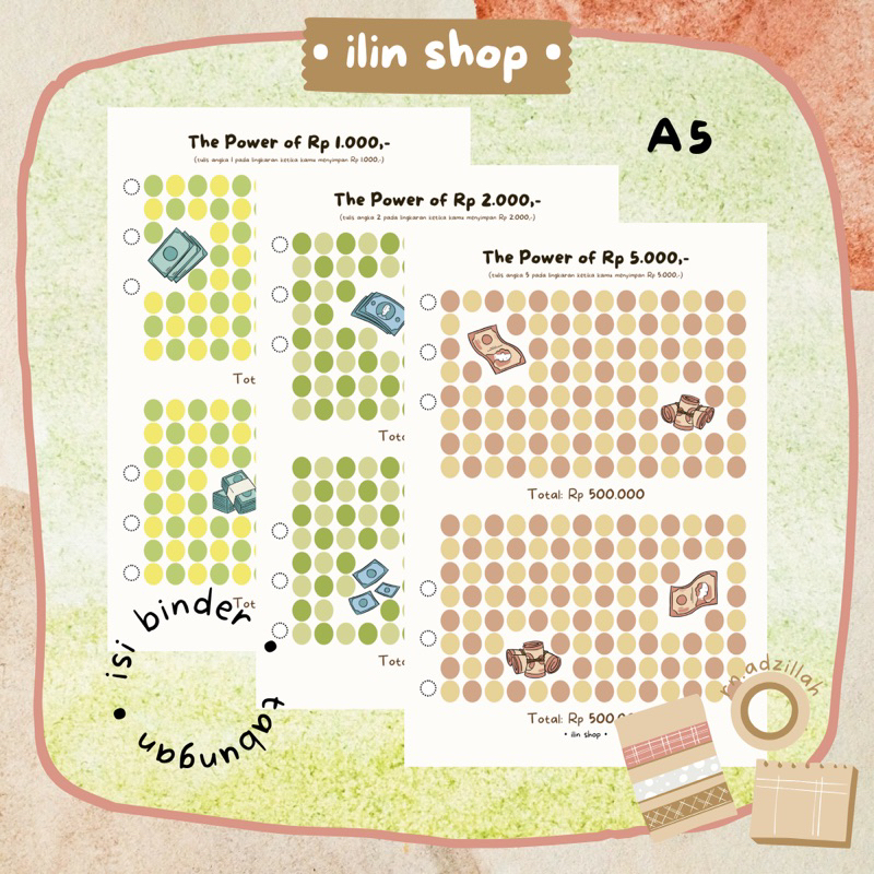 

[A5] Isi Kertas Binder Tabungan 'The Power of ... ' | Loose Leaf A5 6 / 20 Lubang Aesthetic
