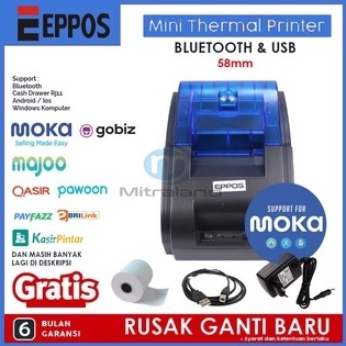 TERLARIS Printer Bluetooth Murah POS Thermal 58mm EPPOS  QPOS RPP2 PLUS Android FREE KERTAS 1 ROLL b