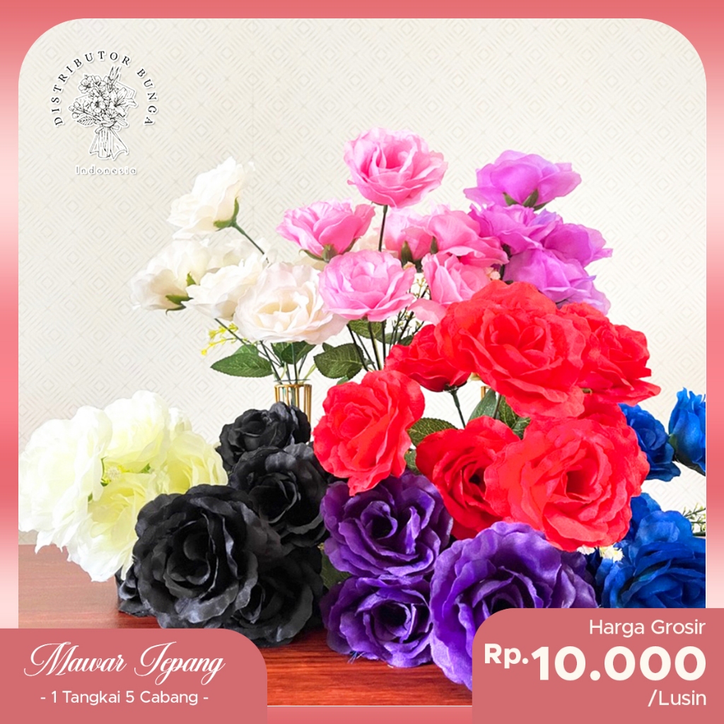 ✅COD (5 Tangkai) Bunga Mawar Rose Jepang Import Plastik / Bunga Mawar Jepang Artificial / Artificial
