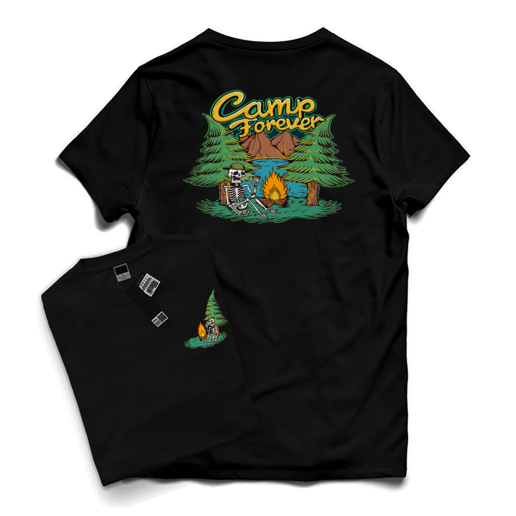 T-shirt Distro Pria/Wanita CAMP FOREVER Hitam / Kaos Distro Premium Motif Simpel Depan Belakang / Ka