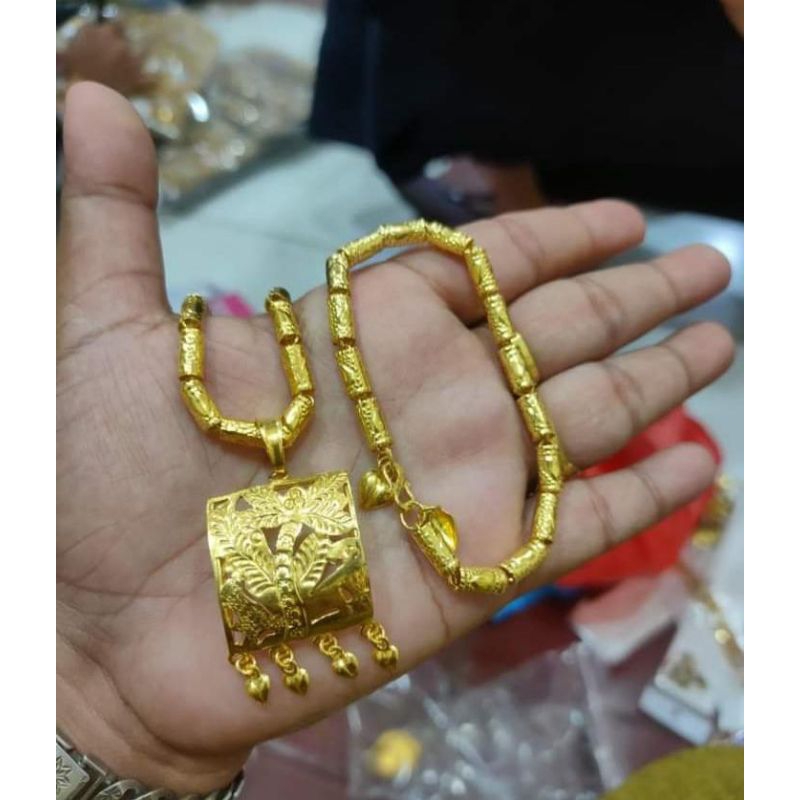 set perhiasan replika emas, dapat kalung, liontin, gelang