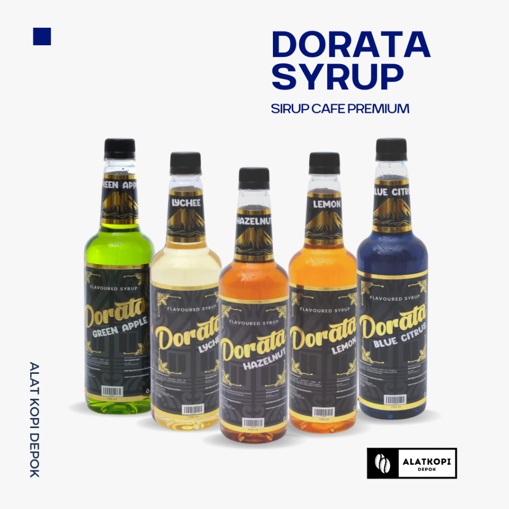 

Dorata Flavoured Syrup Sirup Minuman Cafe Mocktail Coktail Almond Banana Mint Butterscotch Vanilla Blueberry Hazelnut Peach Mango Lychee