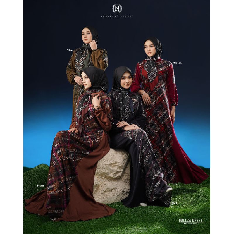 [NEW] ✔️ GALLZA DRESS • Nadheera Luxury / Dress Gamis Motif Abstrak Adem Busui Hitam Maroon Jumbo