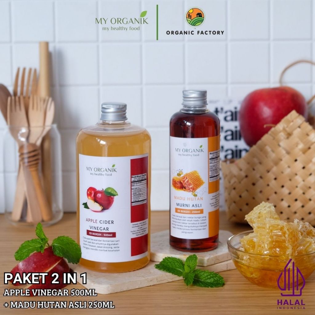 

My Organik Paket Hemat 2 in 1 Madu Hutan Organik Murni 250ml Cuka Apel Apple Cider With Mother 500ml