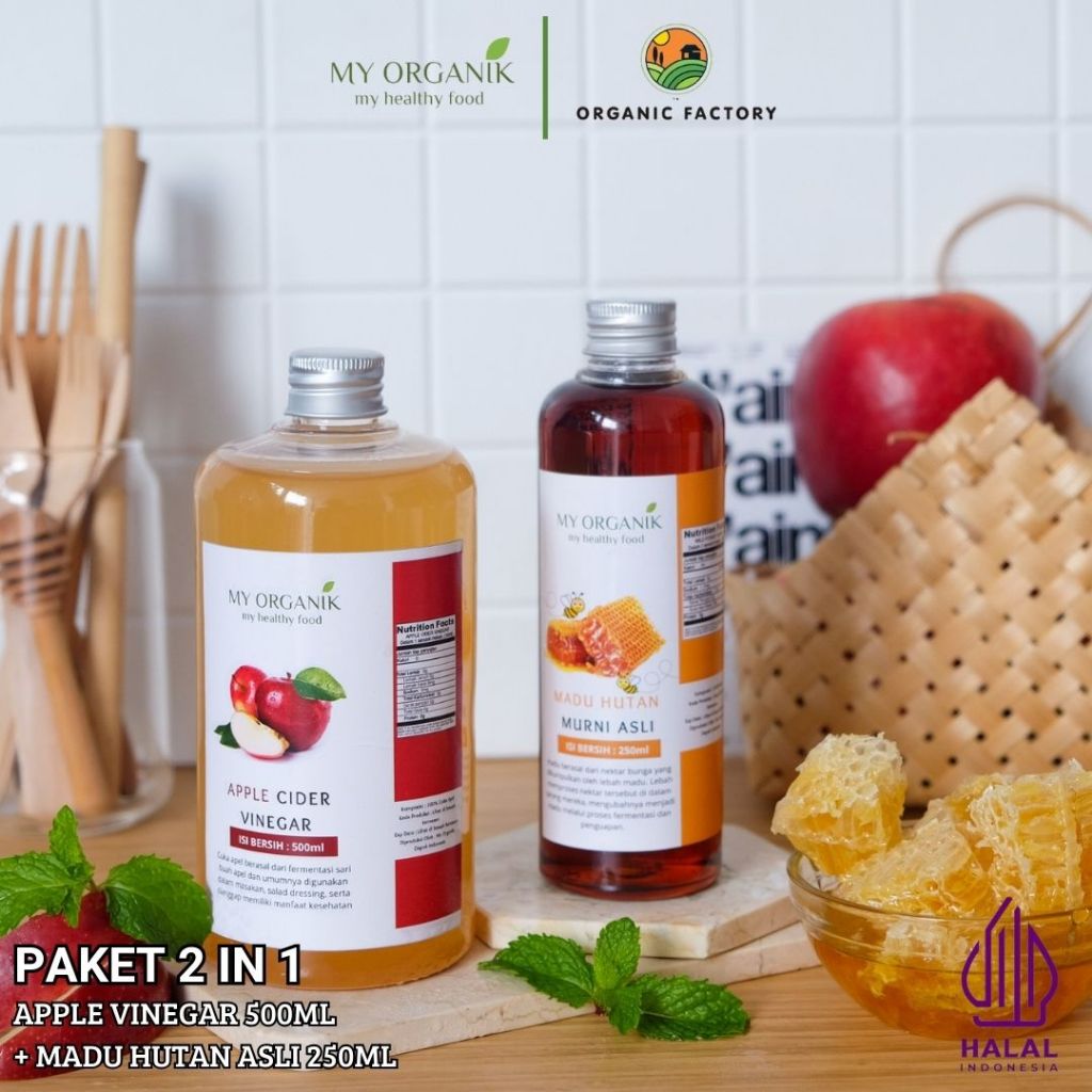 

My Organik Apple Cider Vinegar With Mother Cuka Apel Organik 500ml Madu Hutan Asli 500ml