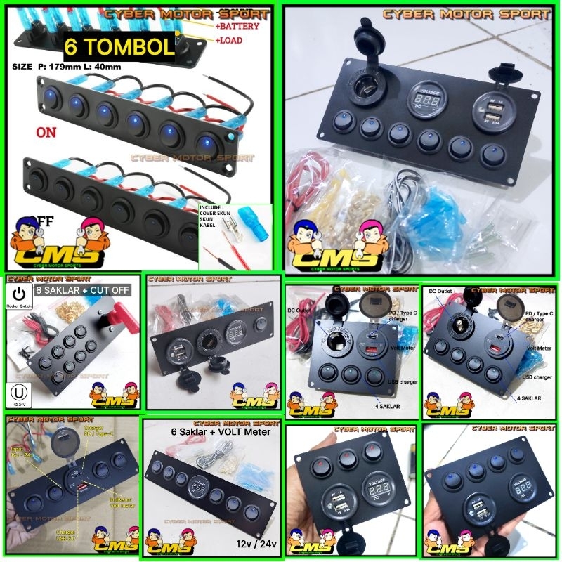 Saklar 12v 24v universal sakelar switch lampu LED dashboard panel volt meter USB charger foglamp hea