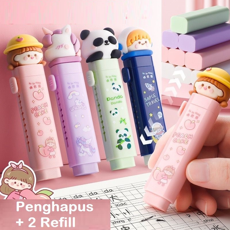 

Penghapus Pensil Mekanik Set Isi 1 Refill Mechanic Eraser Model Karakter Lucu Anak Sekolah Rumah Belajar