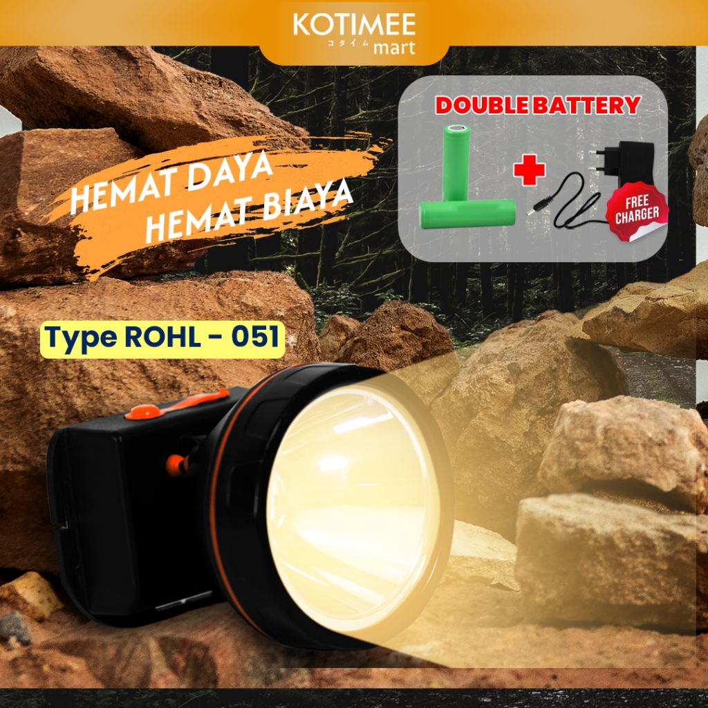 Senter Kepala LED Super Terang - Headlamp Outdoor - Rechargeable Tahan Lama 2 Baterai - 50W