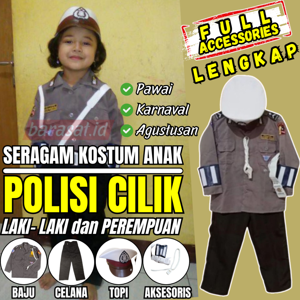 Baju polisi anak komplit Perlengkapan Karnaval Perlengkapan Lengkap Full Aksesoris Anak Laki Perempu