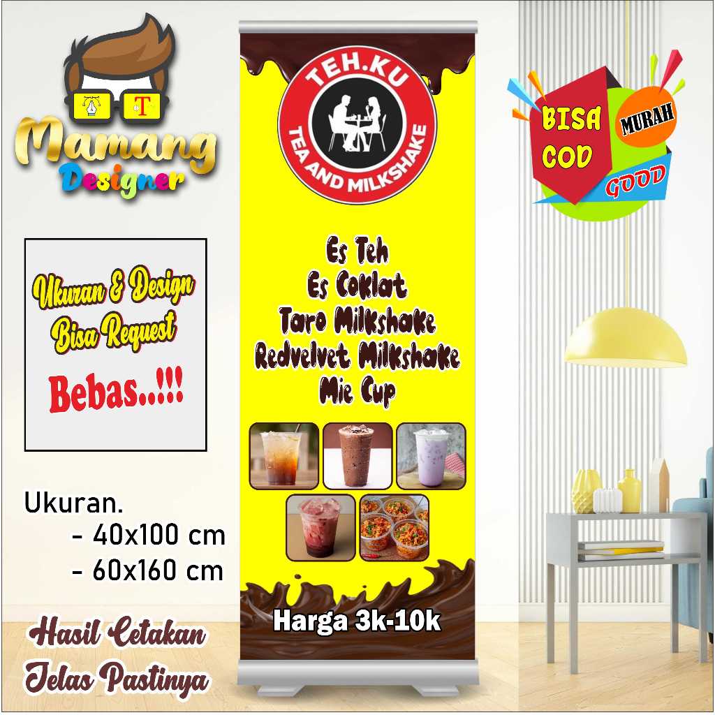Design MMT Banner Spanduk Jualan Aneka Minuman Design Kuning bb