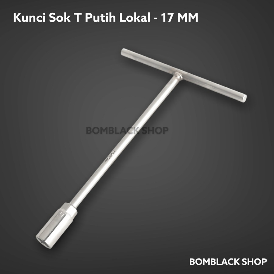Kunci Sok T Putih 17mm Panjang LOKAL 17 mm Shock Sock Silver Chrome