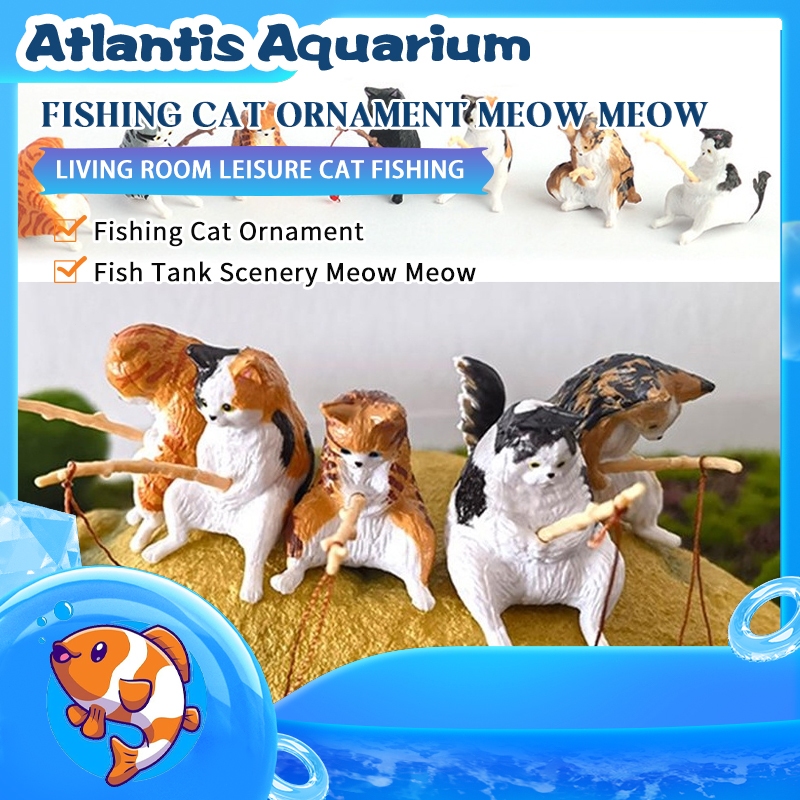 Miniatur Kucing Decoration Memancing Kucing Ornamen Kucing Memancing Dekorasi Aquarium Ikan