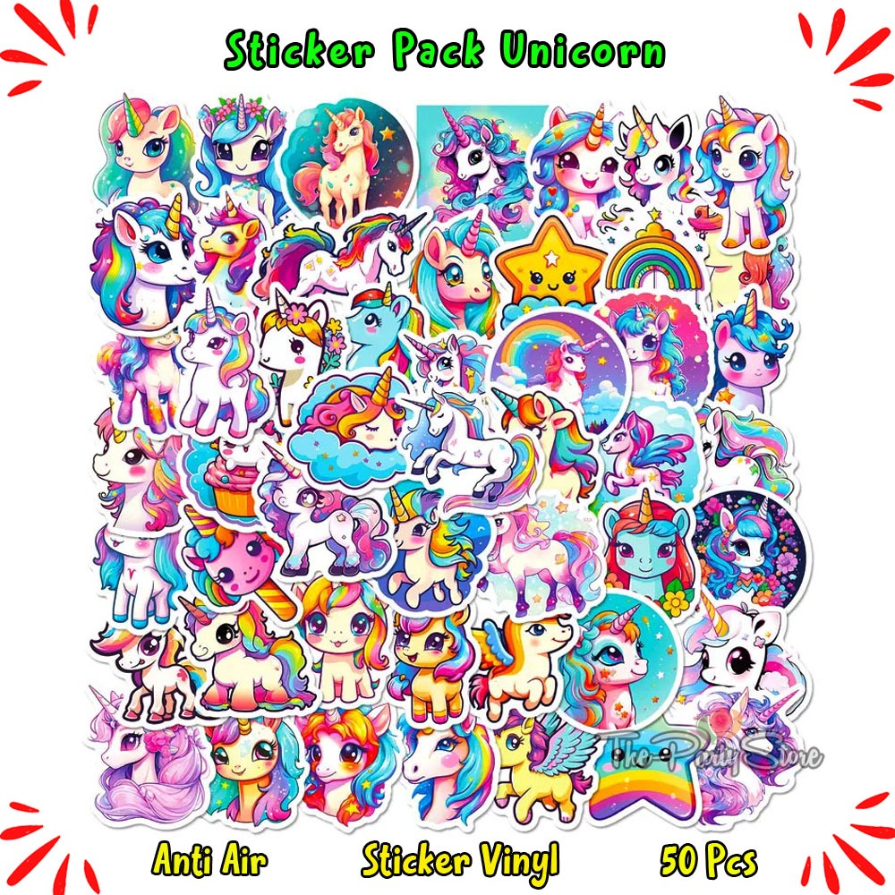 

50Pcs Stiker Vinyl Tahan Unicorn Rainbow untuk Ponsel Laptop Snowboard Bagasi Kulkas DIY Stiker Mainan Anak