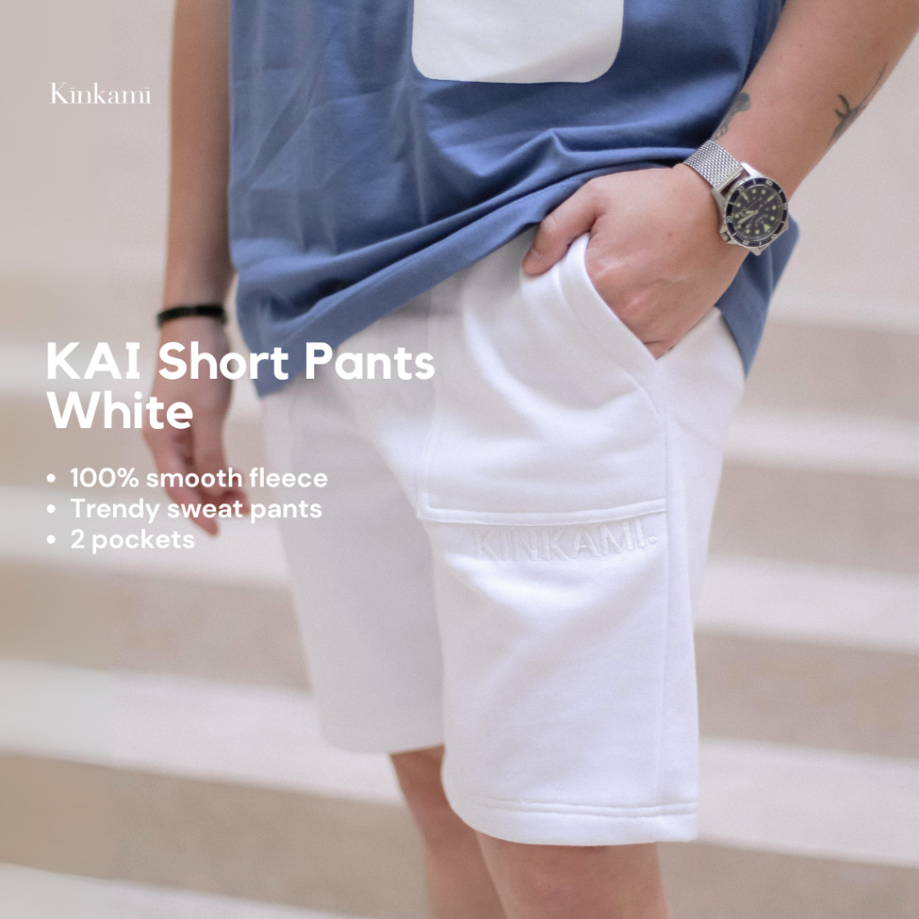 Celana Pendek Pria Santai Bordir | KAI White by KINKAMI