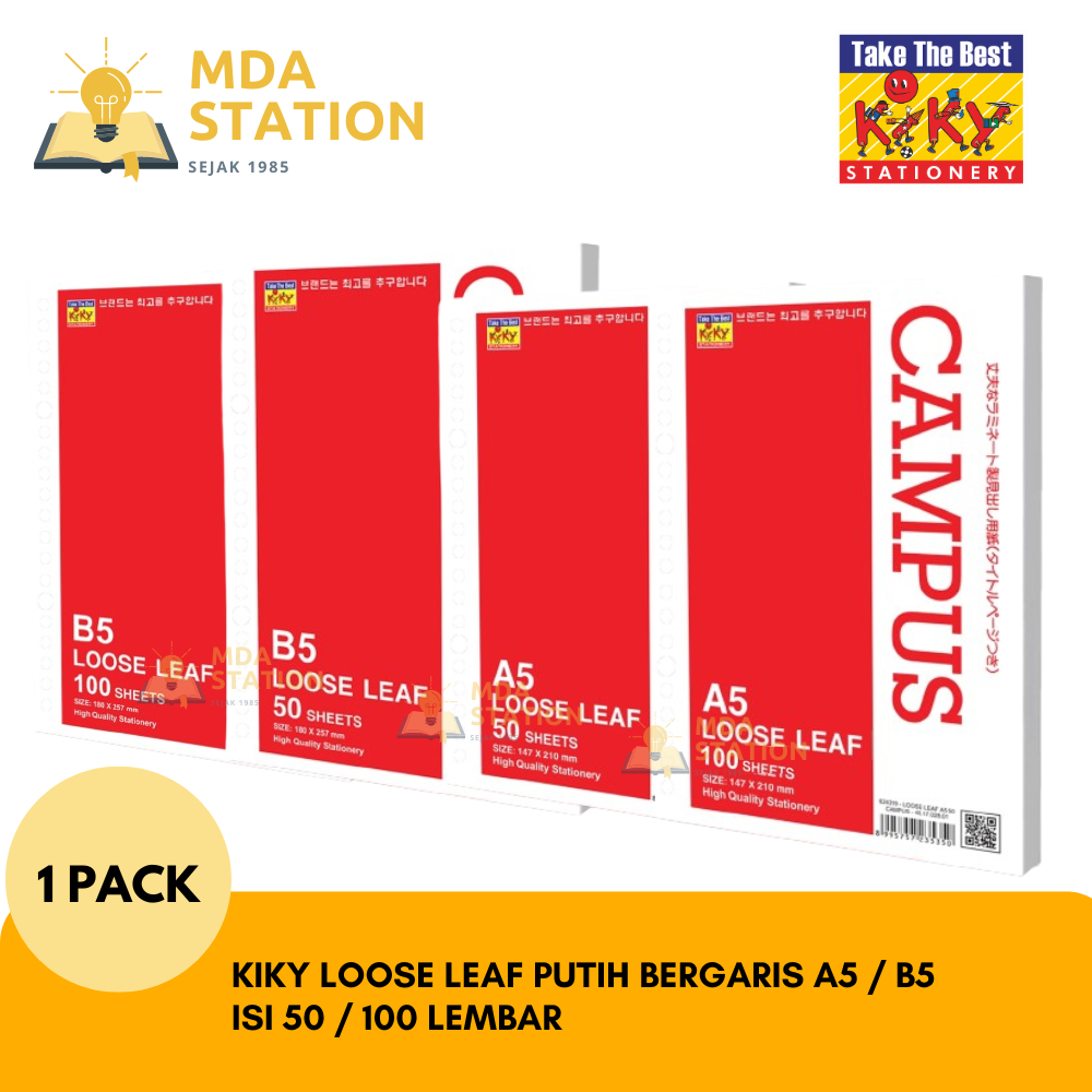 

KIKY Loose Leaf Putih Bergaris Ukuran B5 / A5 Isi 50 / 100 Lembar (PACK) | Loose Leaf Isi Binder Line Bergaris Kertas File Putih Bergaris | Beli Eceran atau satuan | Cocok Untuk Buku Kuliah Buku Sekolah Buku Catatan | MDA STATION