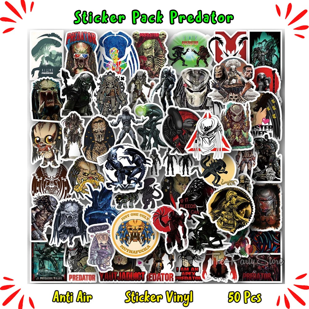 

50Pcs Stiker Vinyl Tahan Air Predator untuk Ponsel Laptop Snowboard Bagasi Kulkas DIY Stiker Mainan Anak