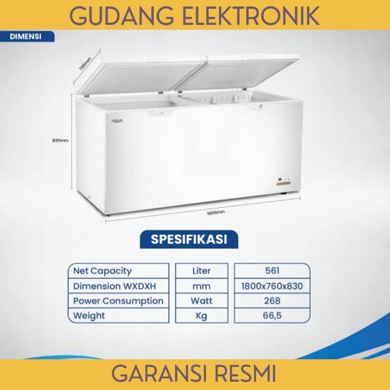 FREEZER BOX AQUA 600 L / 561 NETTO - AQF 600 GC - CHEST FREEZER - FREE ONGKIR SERANG KOTA