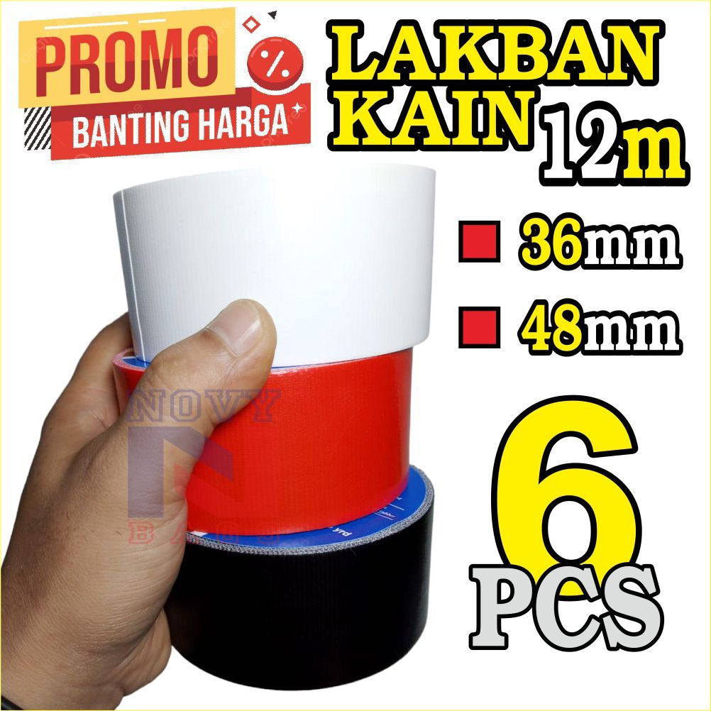 LAKBAN KAIN SUPER KUAT, CLOTH TAPE LAKBAN HITAM, LAKBAN MERAH LAKBAN PUTIH 48MM PANJANG 12 METER