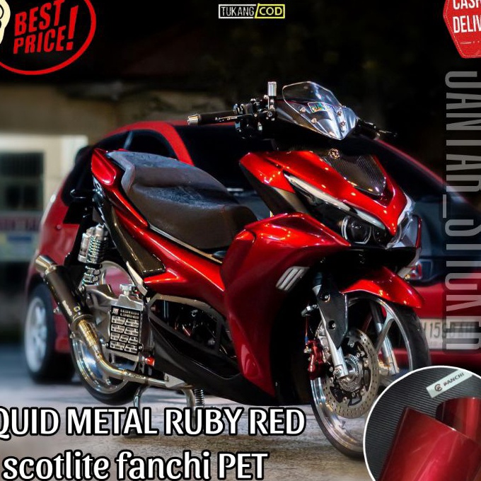 Mega Sticker Scotlite Liquid Metal Ruby Red Merk Fanchi Seri Pet Premium Lebar 5 cm Stiker Skotlet M