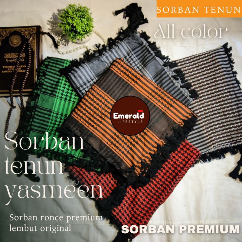 sorban arab tactical yasmeen sorban Arab murah premium bahan tebal latar hitam / sorban haji /sorban