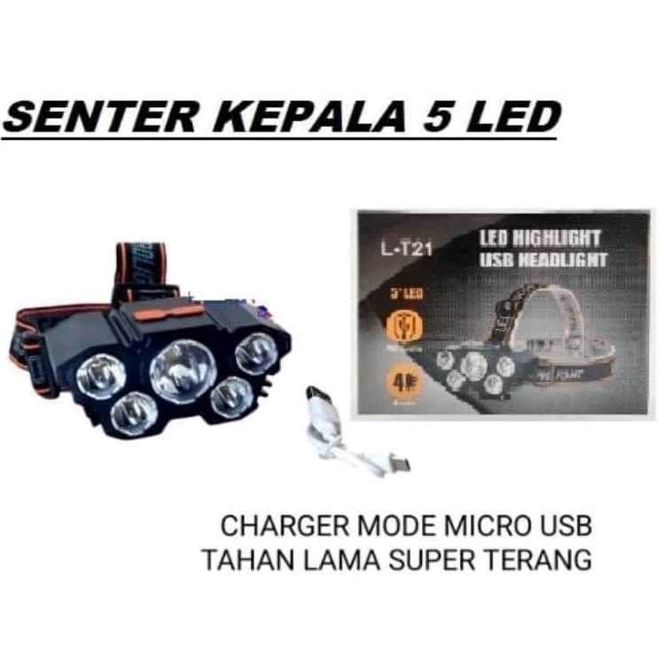 Senter kepapa 5 mata senter 5 led senter led 5 sorot headlamp led 5 mata