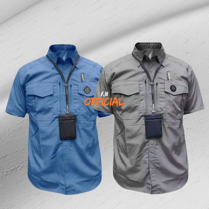 Seragam Kerja Kemeja Lapangan Pria Lengan Pendek Abu Baju Tactical PDH Outdoor Bordir Custom