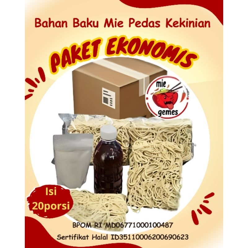 

Bahan Baku paket Ekonomis 20 Porsi peluang bisnis makanan mie kekinian, mie level Pedas