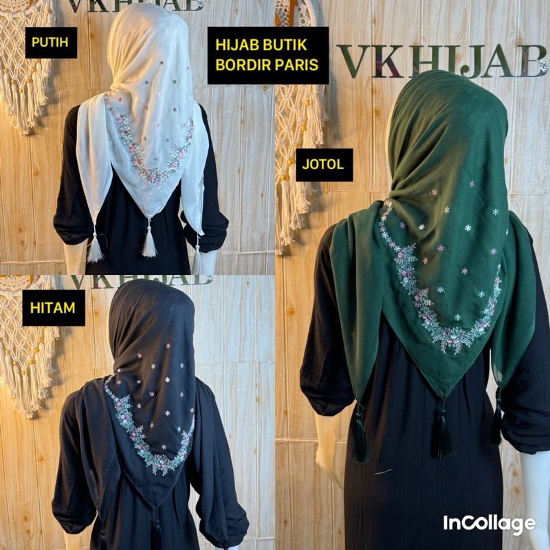 kerudung segi empat sulam bordir terbaru motif bordir bintang bahan katun paris