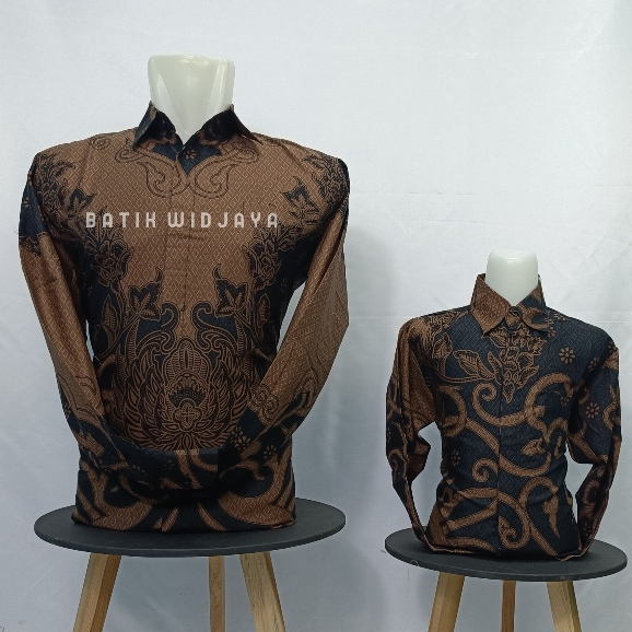 batik couple ayah anak coklat clasic moderen bahan katun premium_batik ayah anak coklat mewah