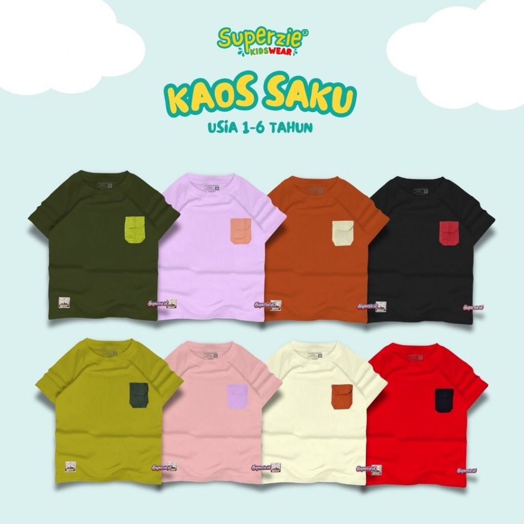 Baju kaos anaK laki-laki cowok perempuan grosir anak murah model polos saku campur 1-6 tahun