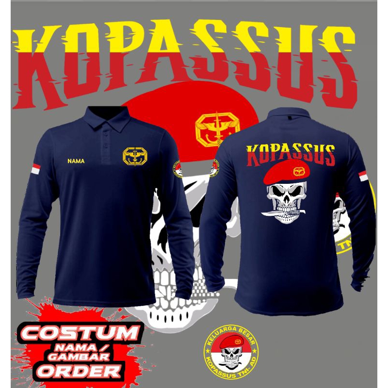 kaos kopassus polo lengan panjang/tni ad